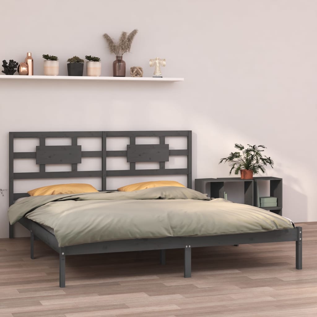 Bed Frame Grey Solid Wood 200x200 cm - Merlin Deals