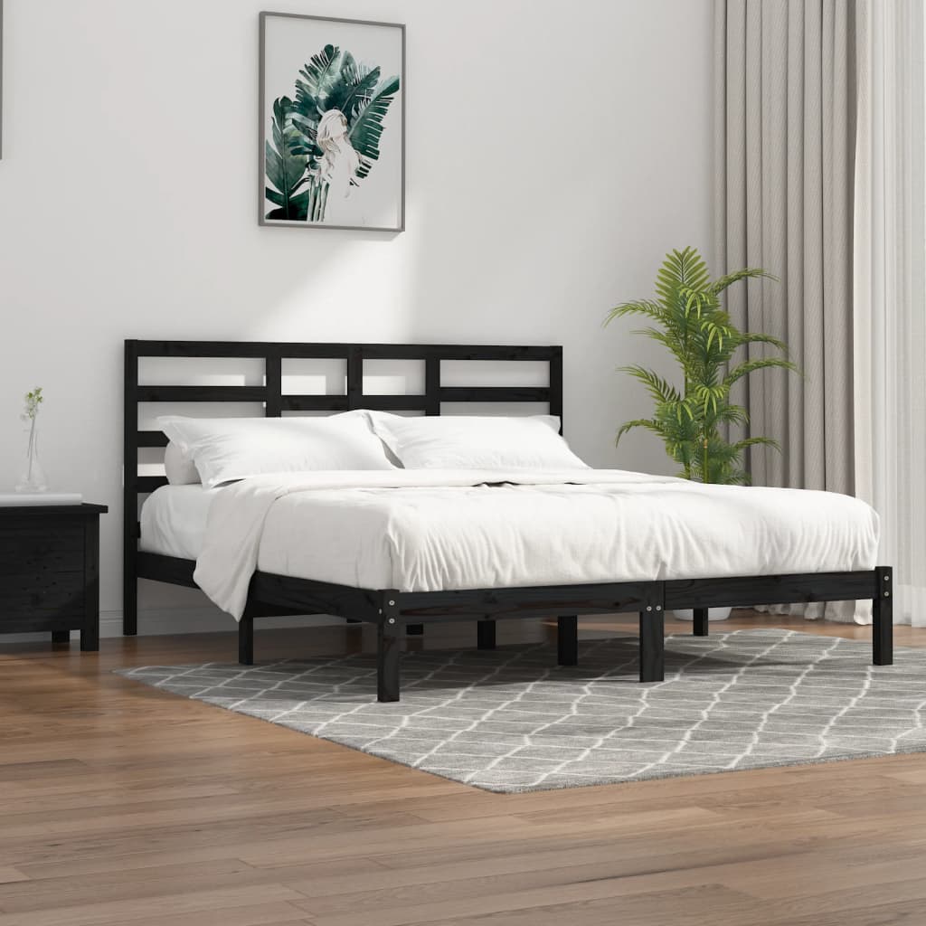 Bed Frame Black Solid Wood 200x200 cm - Sid & Sam