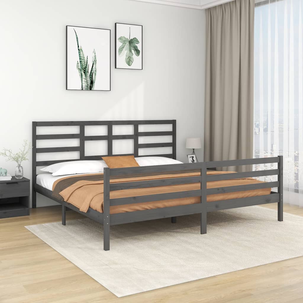 Bed Frame Grey Solid Wood 200x200 cm - Casper Homes
