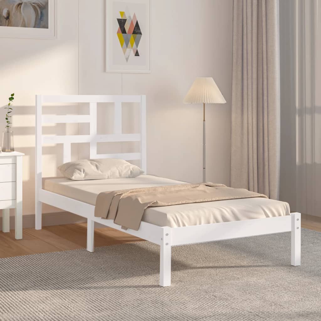 Bed Frame White Solid Wood 90x200 cm - Sid & Sam