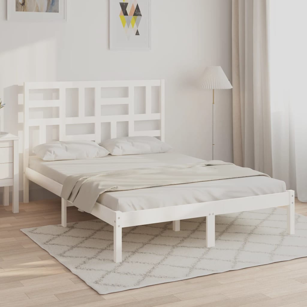 Bed Frame White Solid Wood 120x200 cm - All Things Good