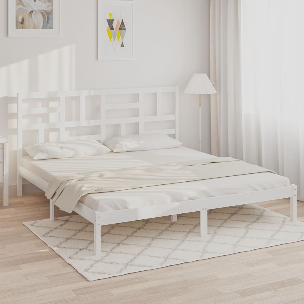 Bed Frame White Solid Wood 200x200 cm - Direct Imports