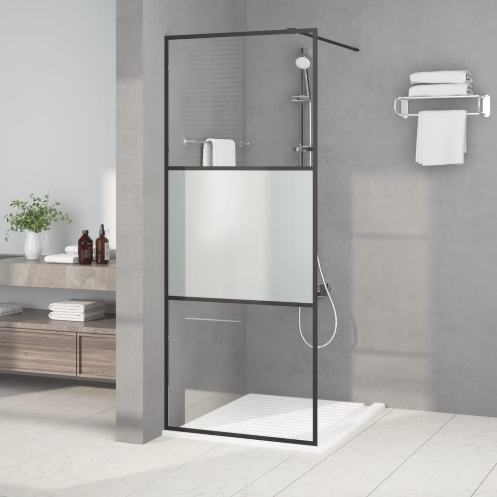 Walk-in Shower Wall Black 80x195 cm Half Frosted ESG Glass - Tyrell & Tyrell