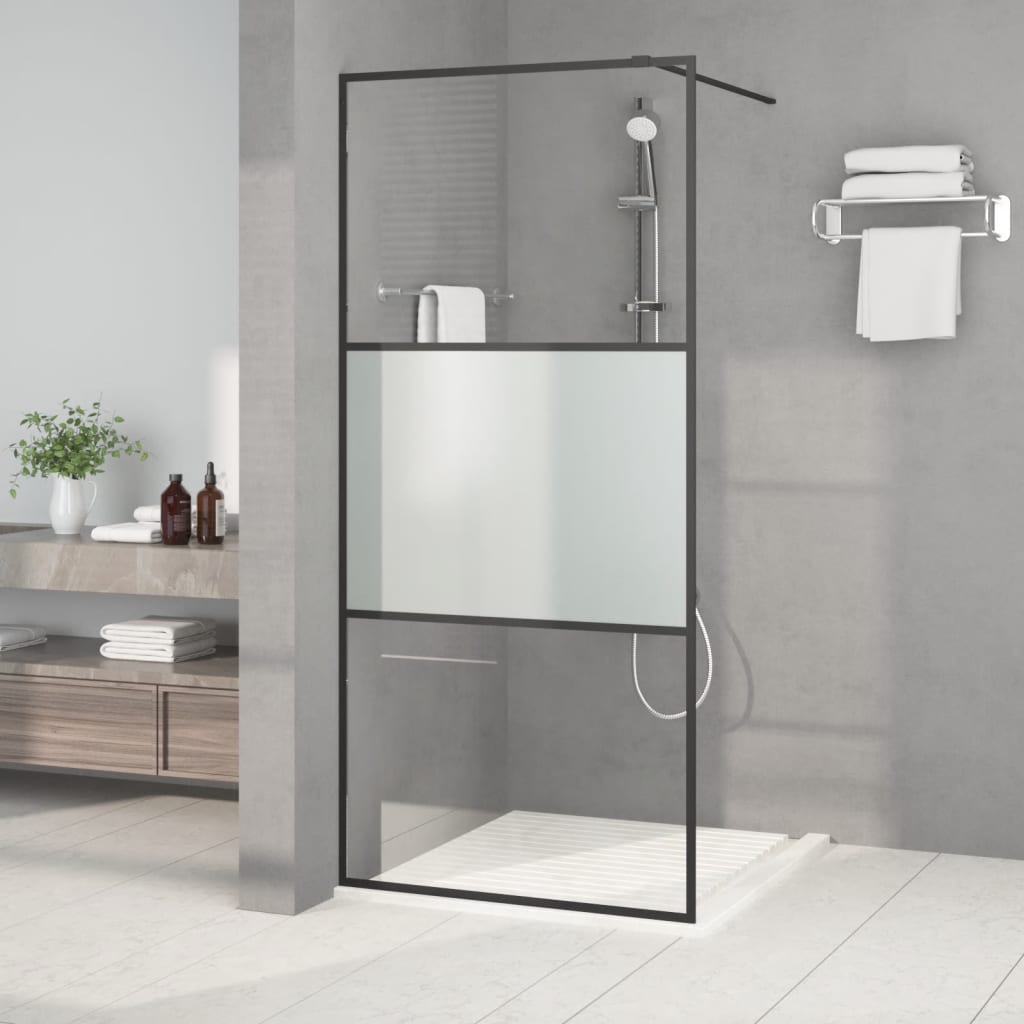 Walk-in Shower Wall Black 90x195 cm Half Frosted ESG Glass - Sid & Sam