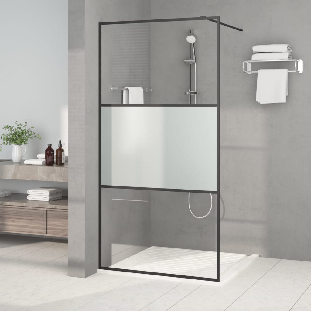 Walk-in Shower Wall Black 100x195 cm Half Frosted ESG Glass - Decor Base