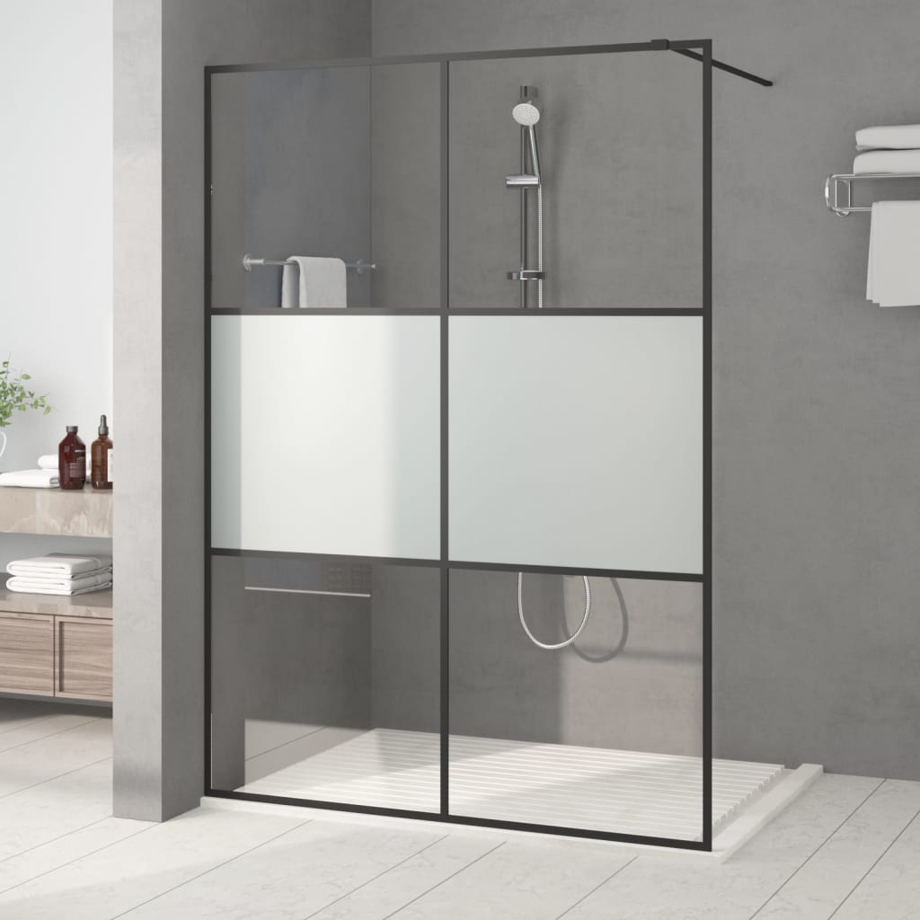 Walk-in Shower Wall Black 140x195 cm Half Frosted ESG Glass - Design Hut