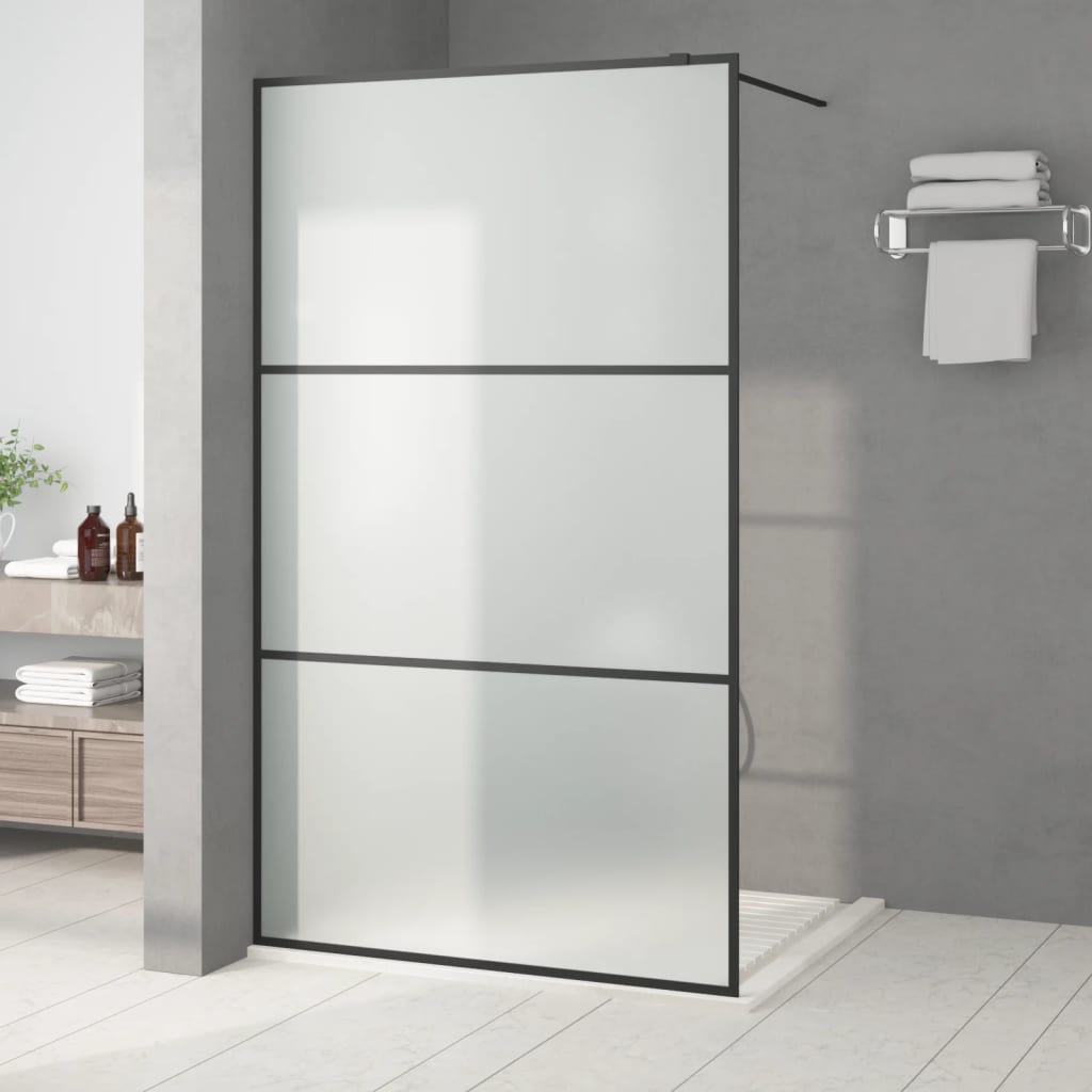Walk-in Shower Wall Black 115x195 cm Frosted ESG Glass - The Home Maker