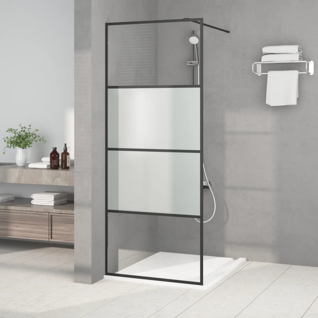 Walk-in Shower Wall Black 80x195 cm Half Frosted ESG Glass - Sid & Sam