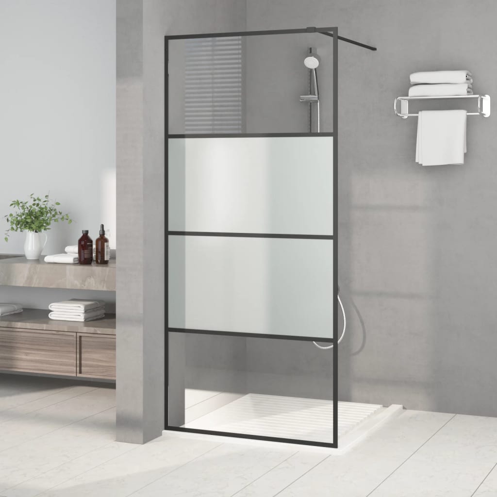 Walk-in Shower Wall Black 90x195 cm Half Frosted ESG Glass - Brittle & Co