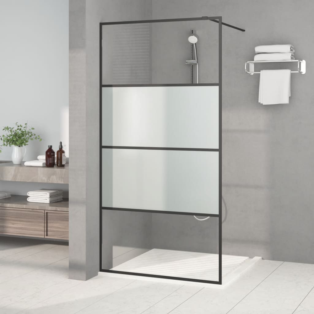 Walk-in Shower Wall Black 100x195 cm Half Frosted ESG Glass - Merkel Designers