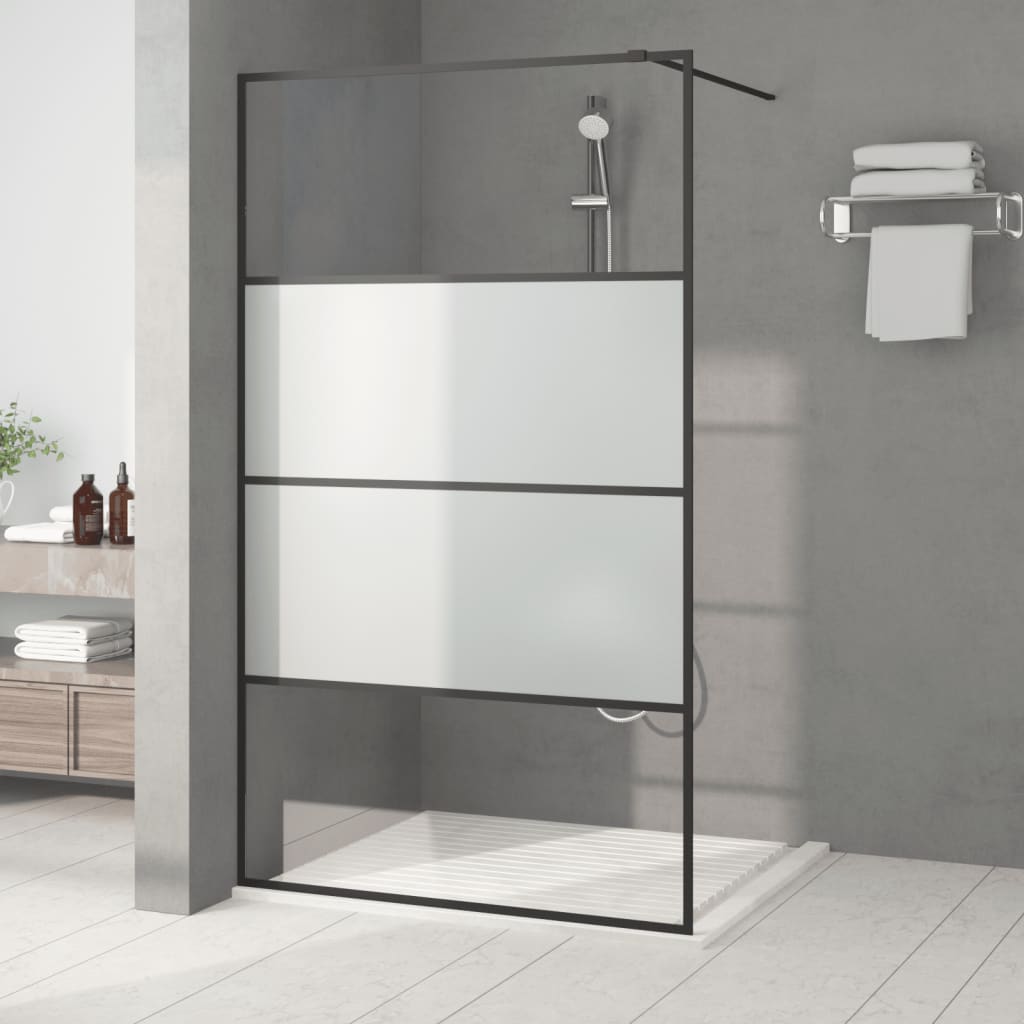 Walk-in Shower Wall Black 115x195 cm Half Frosted ESG Glass - Design Hut