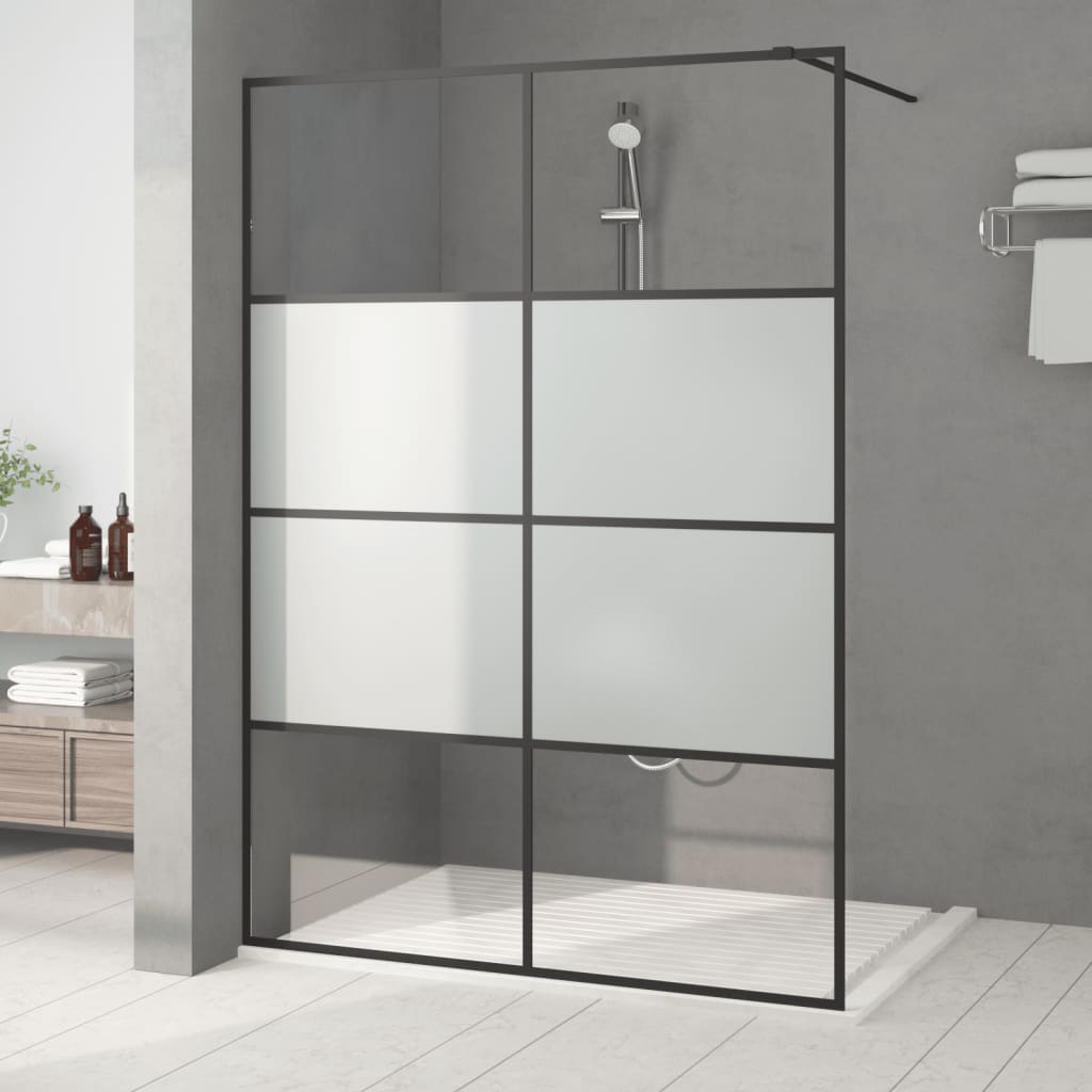 Walk-in Shower Wall Black 140x195 cm Half Frosted ESG Glass - R and M Furniture