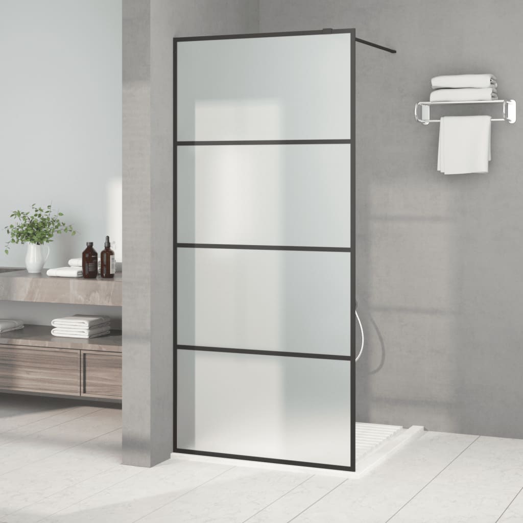 Walk-in Shower Wall Black 90x195 cm Frosted ESG Glass - Merkel Designers