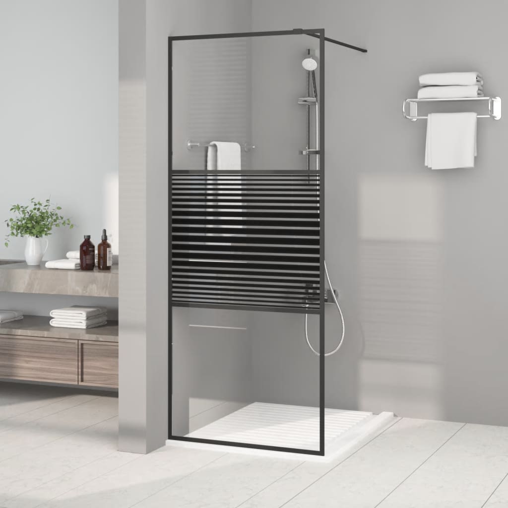 Walk-in Shower Wall Black 80x195 cm Clear ESG Glass - Decor Base