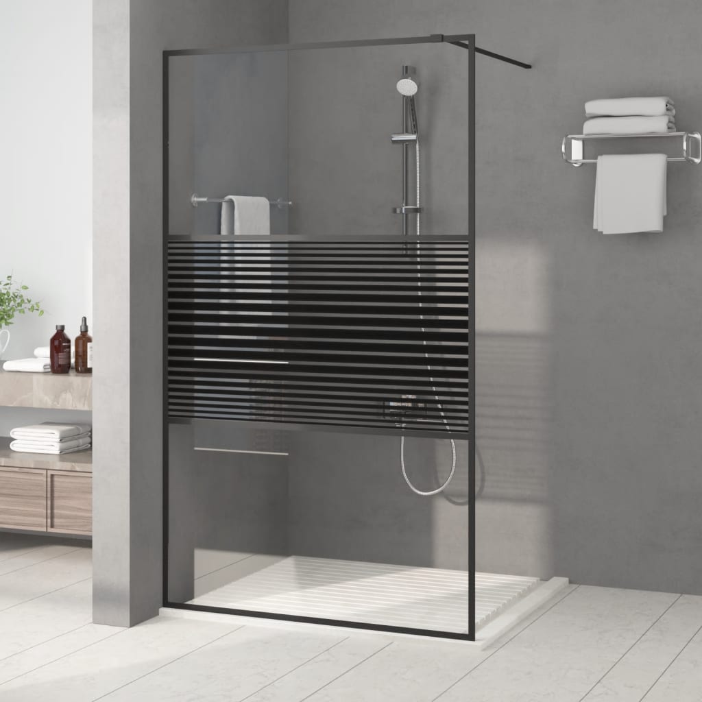 Walk-in Shower Wall Black 115x195 cm Clear ESG Glass - R and M Furniture
