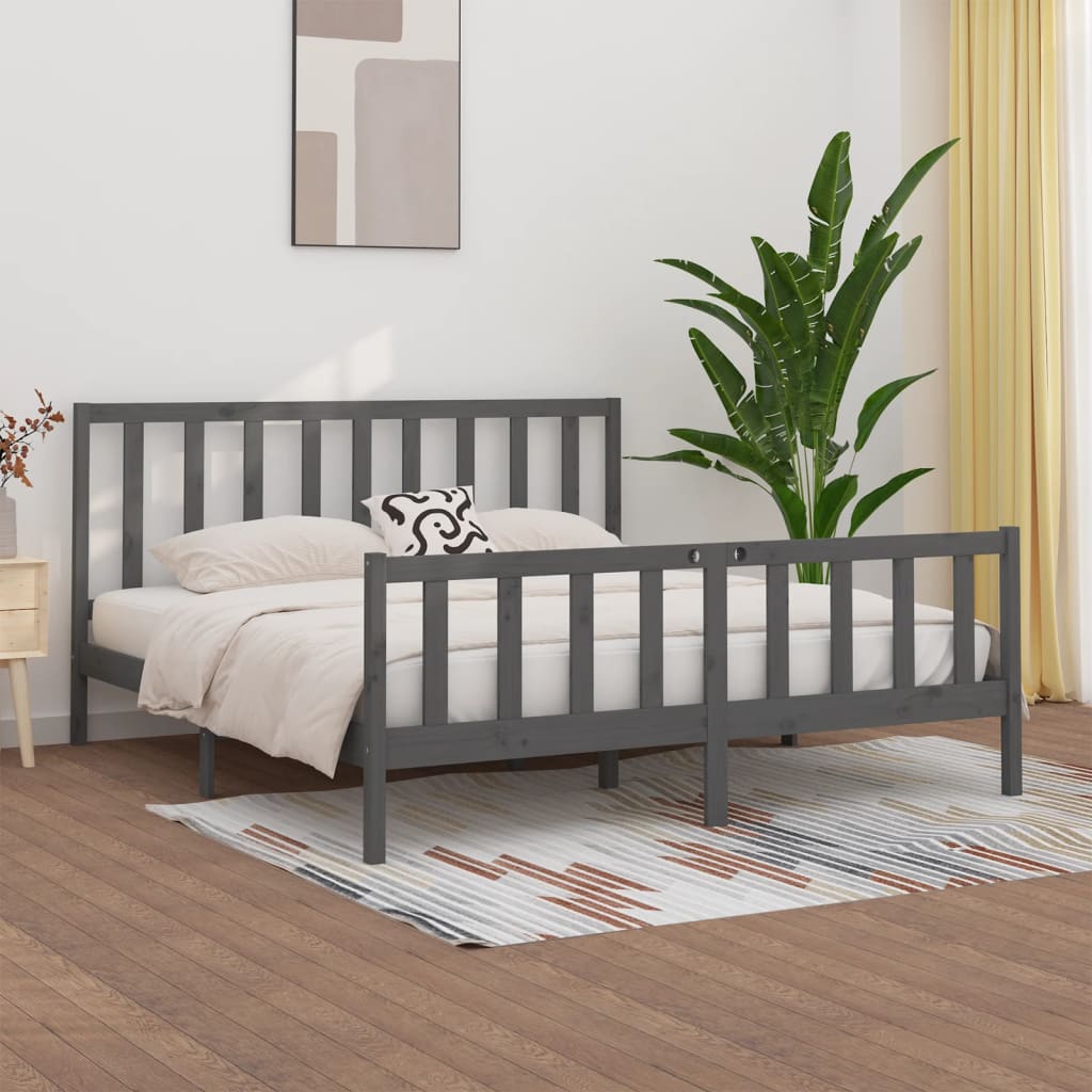 Bed Frame Grey Solid Wood 200x200 cm - Discount Dealers