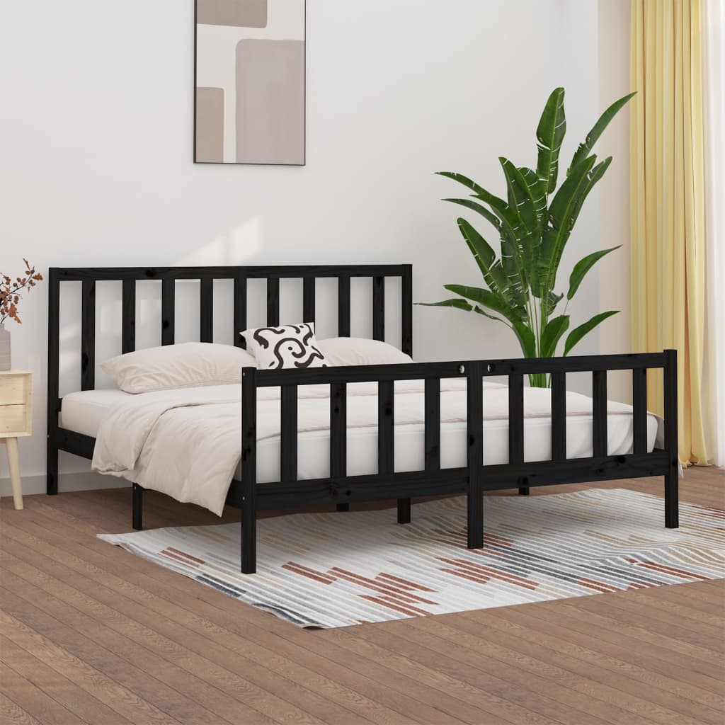Bed Frame Black Solid Wood 200x200 cm - Discount Dealers