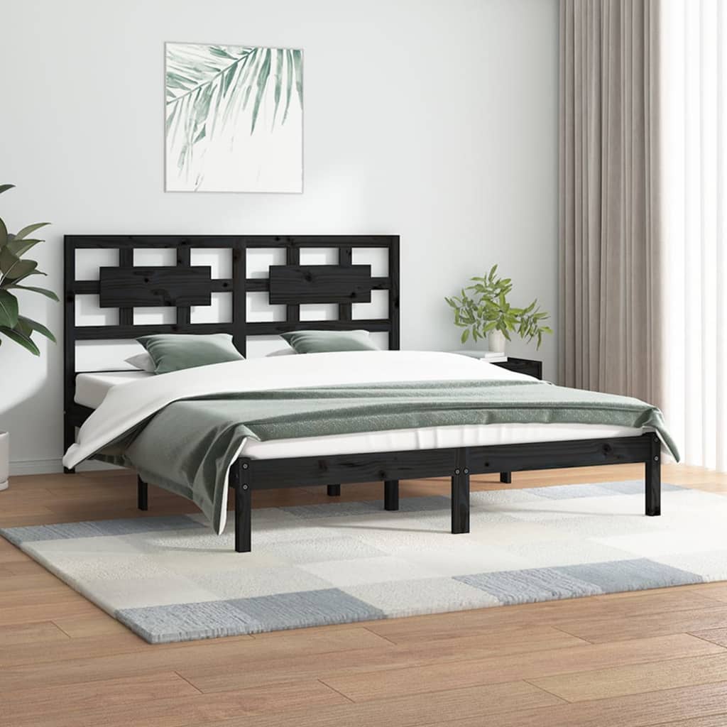 Bed Frame Black Solid Wood Pine 200x200 cm - All Things Good