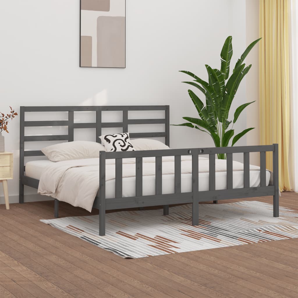 Bed Frame Grey Solid Wood Pine 200x200 cm - Sid & Sam