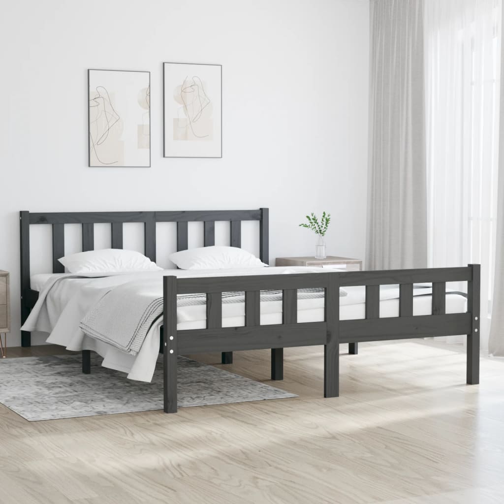 Bed Frame Grey Solid Wood 140x190 cm - Millennium Furniture