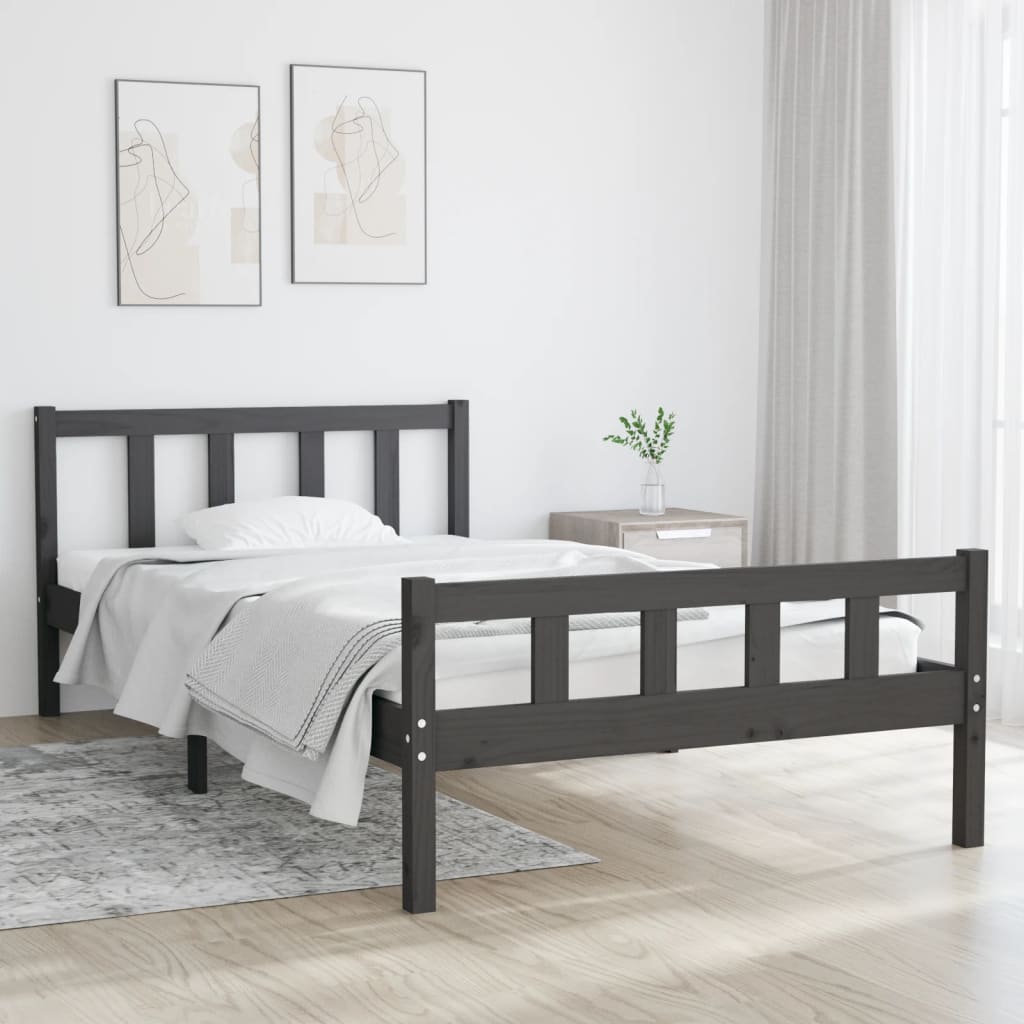 Bed Frame Grey Solid Wood 100x200 cm - Tyrell & Tyrell