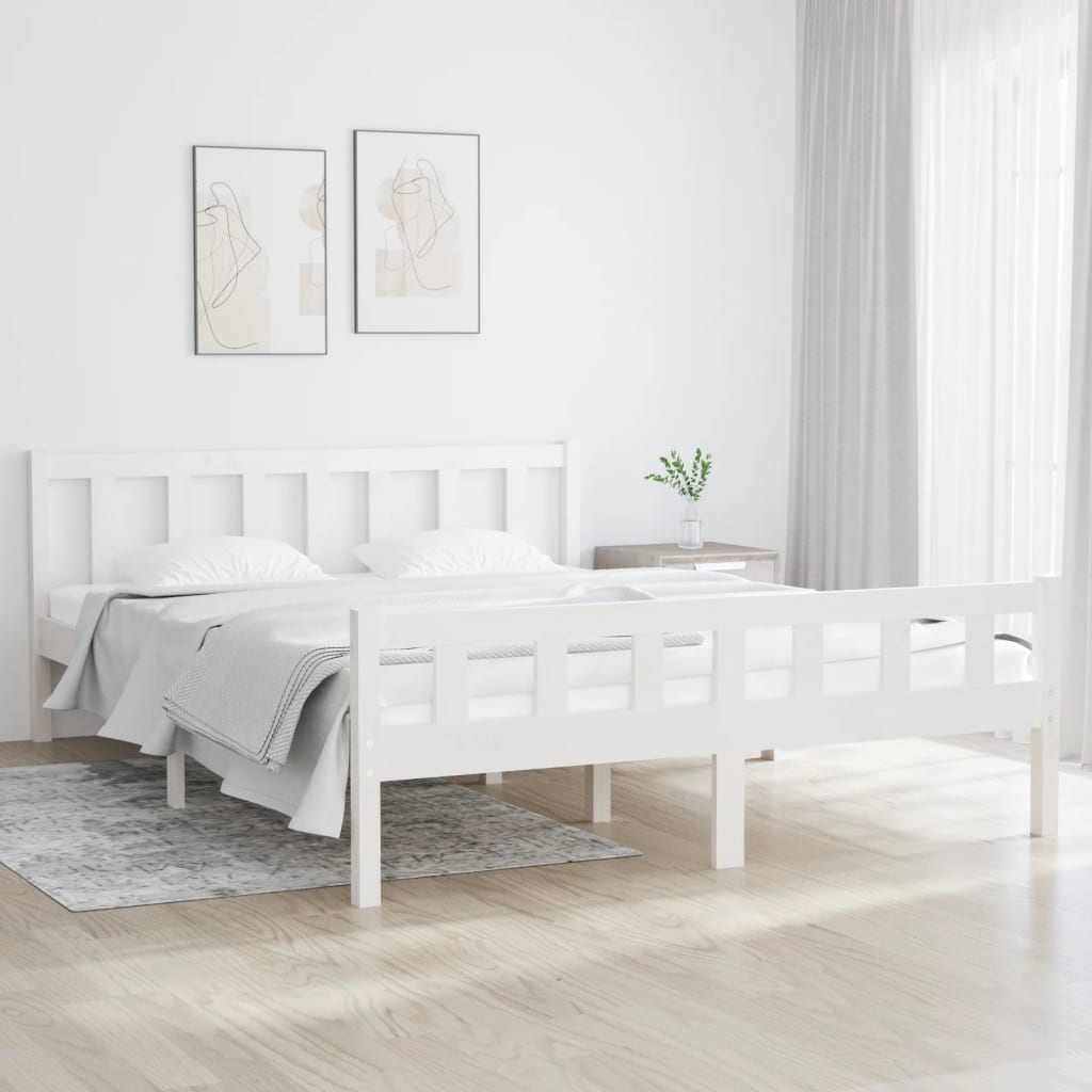 Bed Frame White Solid Wood 150x200 cm King Size - Unbeatable Bargains