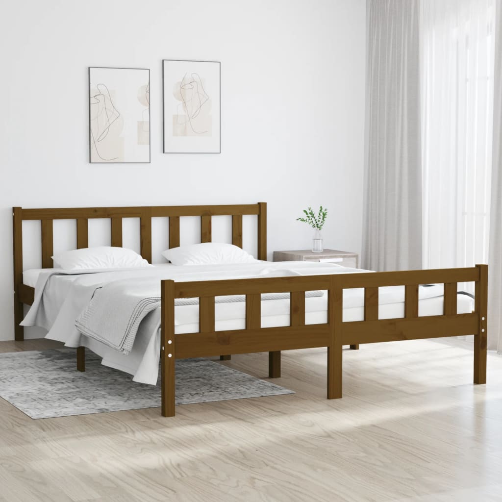 Bed Frame Honey Brown Solid Wood 150x200 cm King Size - Unbeatable Bargains