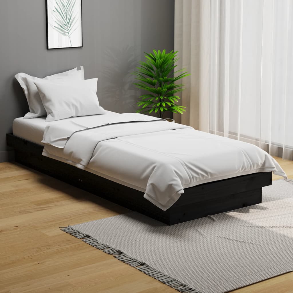 Bed Frame Black Solid Wood 75x190 cm Small Single - Decor Base