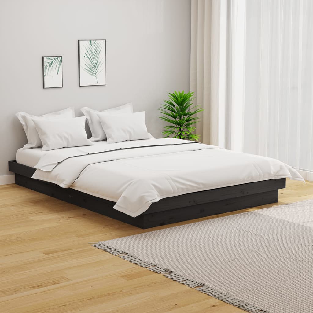 Bed Frame Grey Solid Wood 135x190 cm Double - Sid & Sam