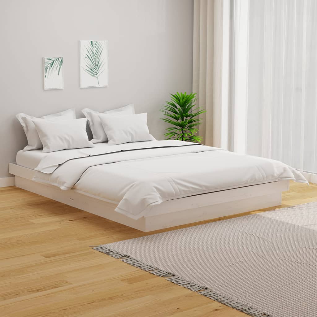 Bed Frame White Solid Wood Pine 140x190 cm - All Things Good