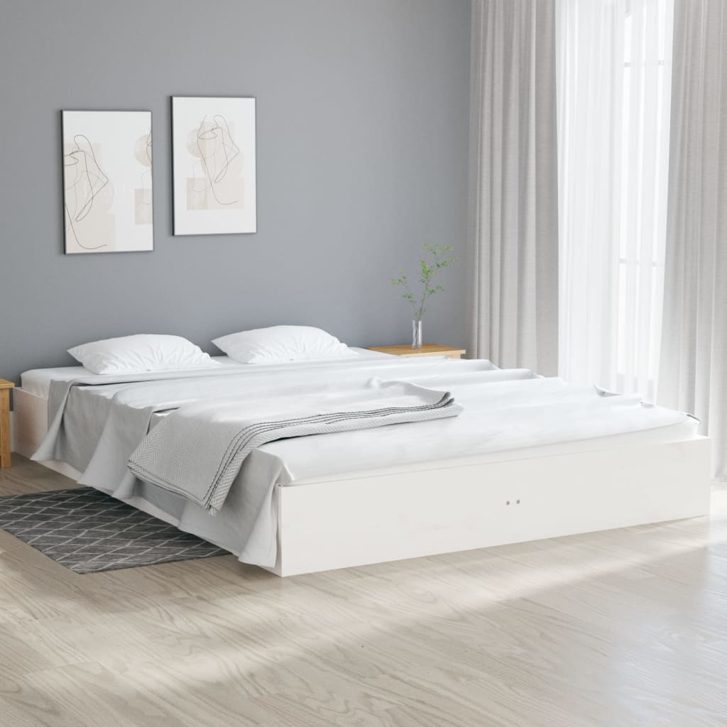 Bed Frame White Solid Wood 200x200 cm - Casper Homes