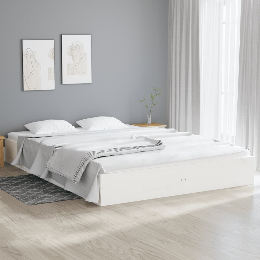 Bed Frame White Solid Wood 150x200 cm King Size - Unbeatable Bargains