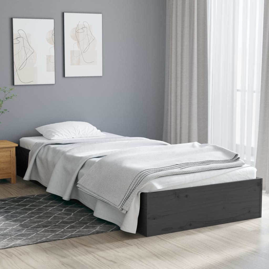 Bed Frame Grey Solid Wood 75x190 cm Small Single - Tyrell & Tyrell