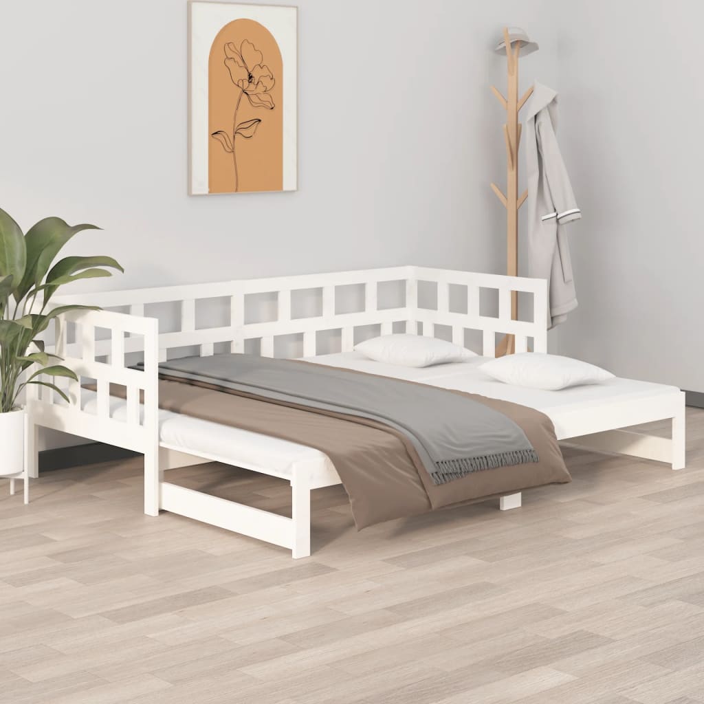 Pull-out Day Bed White Solid Wood Pine 2x(90x200) cm - All Things Good