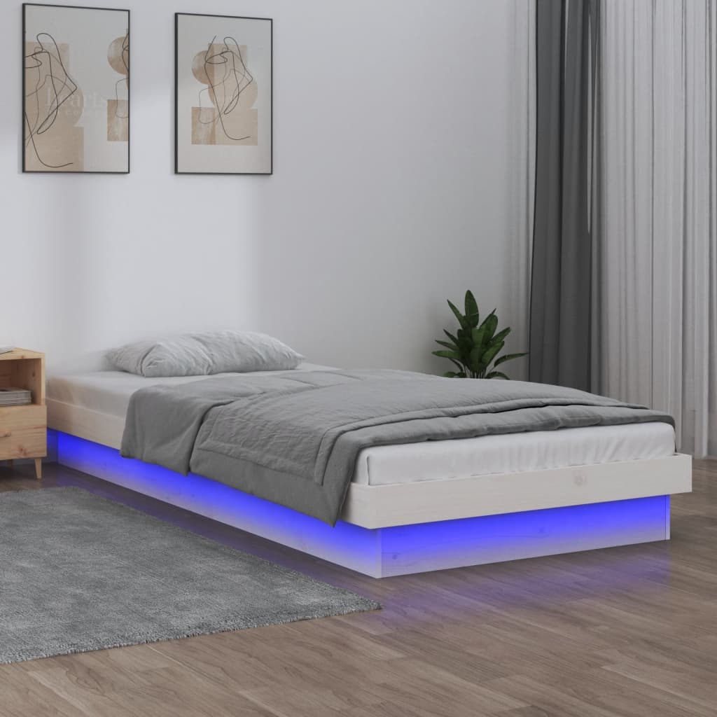 LED Bed Frame White 90x190 cm Single Solid Wood - All Things Good