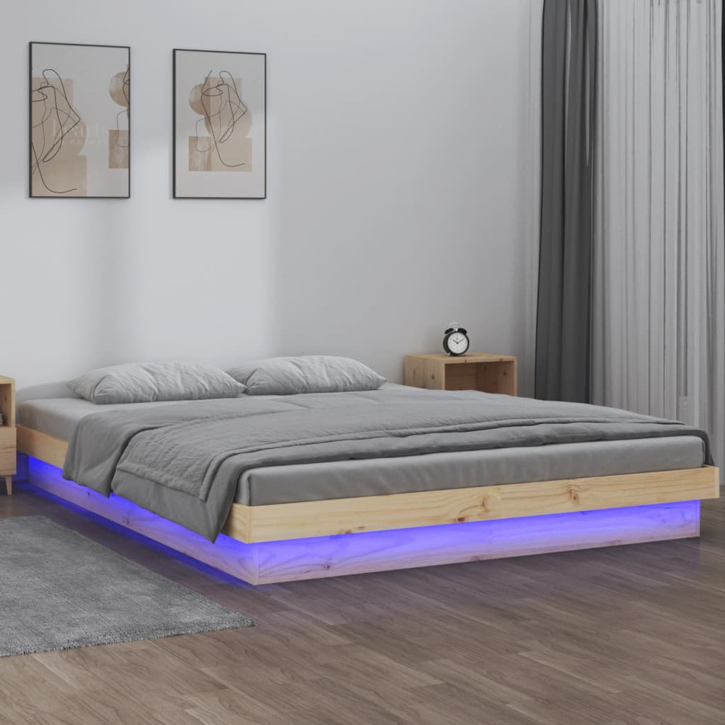 LED Bed Frame 120x190 cm Small Double Solid Wood - The Home Maker