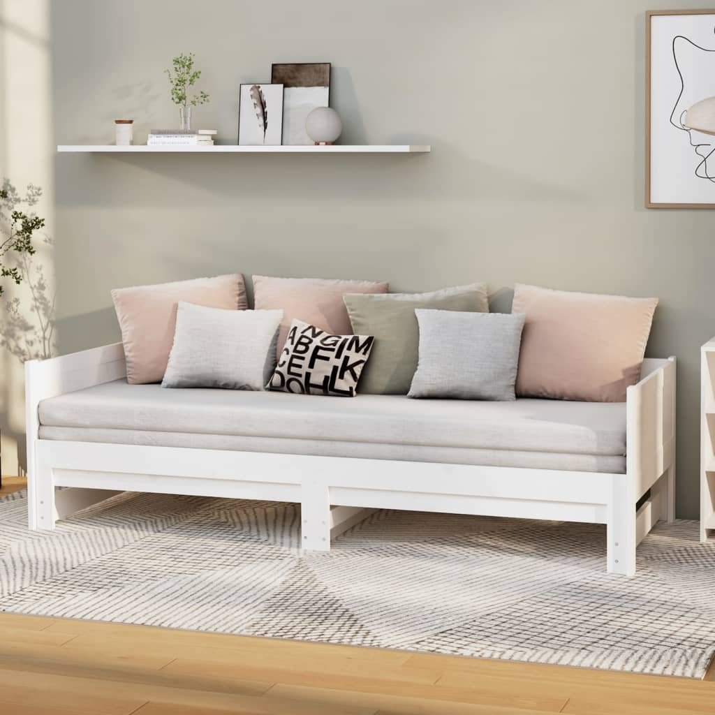 Pull-out Day Bed White Solid Wood Pine 2x(90x190) cm - All Things Good