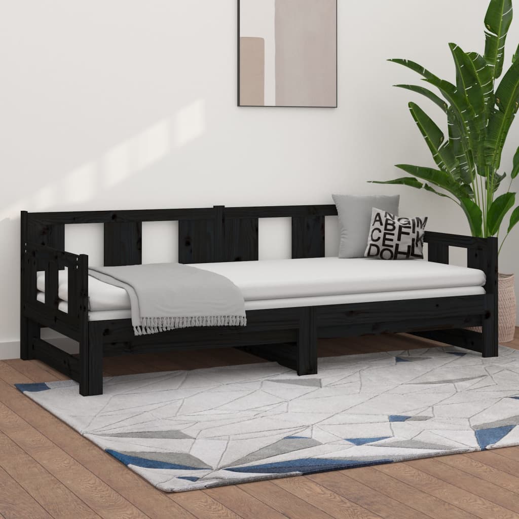 Pull-out Day Bed Black Solid Wood Pine 2x(80x200) cm - Sid & Sam