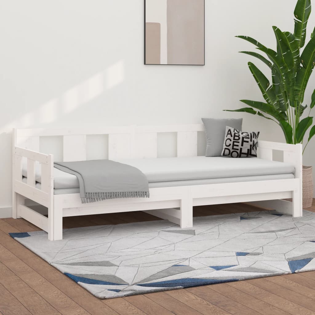 Pull-out Day Bed White Solid Wood Pine 2x(90x190) cm - Merkel Designers