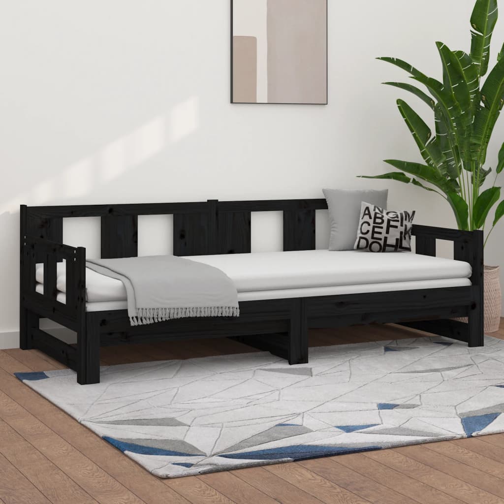 Pull-out Day Bed Black Solid Wood Pine 2x(90x190) cm - R and M Furniture