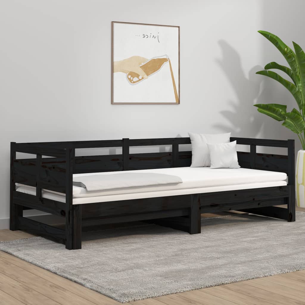 Pull-out Day Bed Black Solid Wood Pine 2x(80x200) cm - Unbeatable Bargains