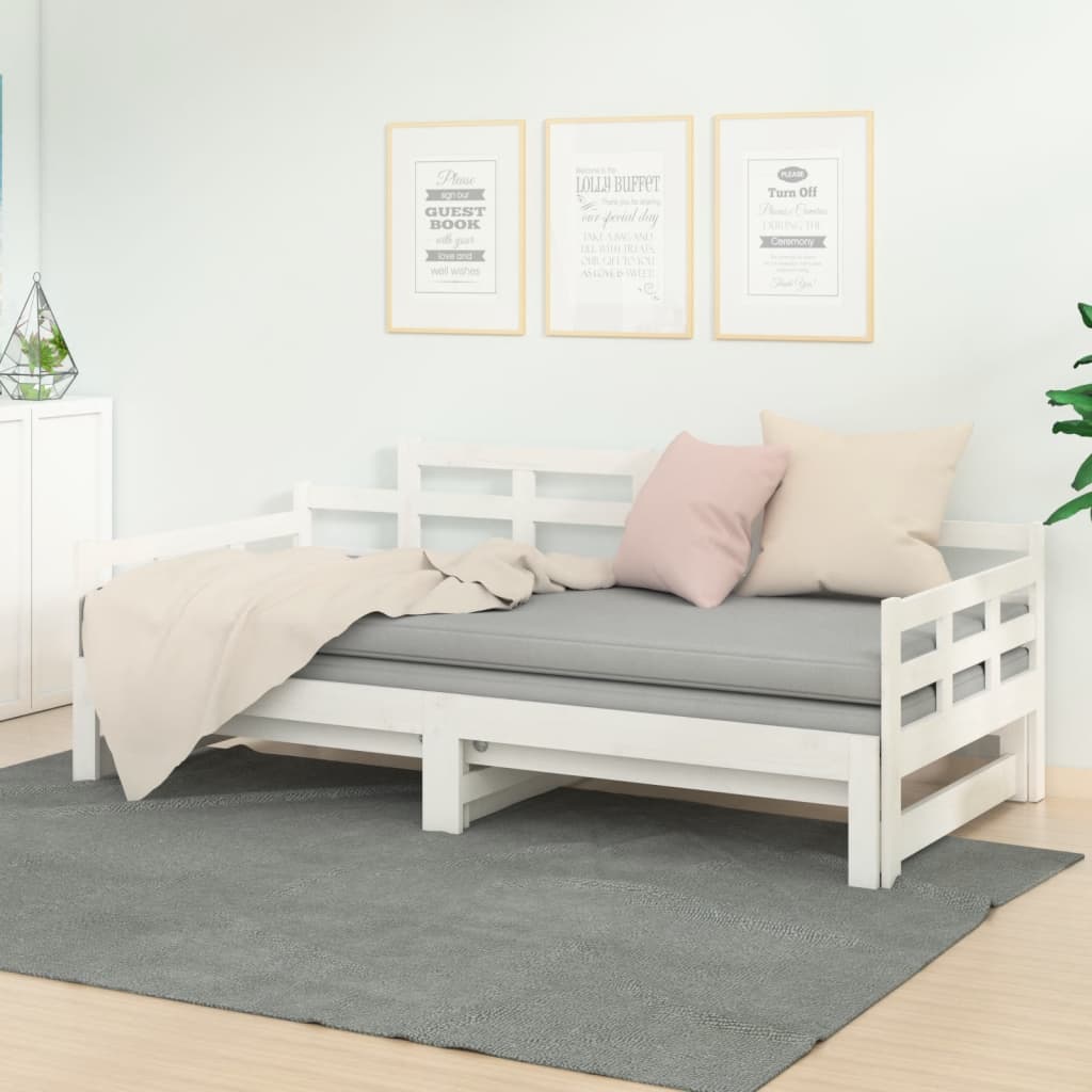 Pull-out Day Bed White Solid Wood Pine 2x(90x200) cm - Tyrell & Tyrell