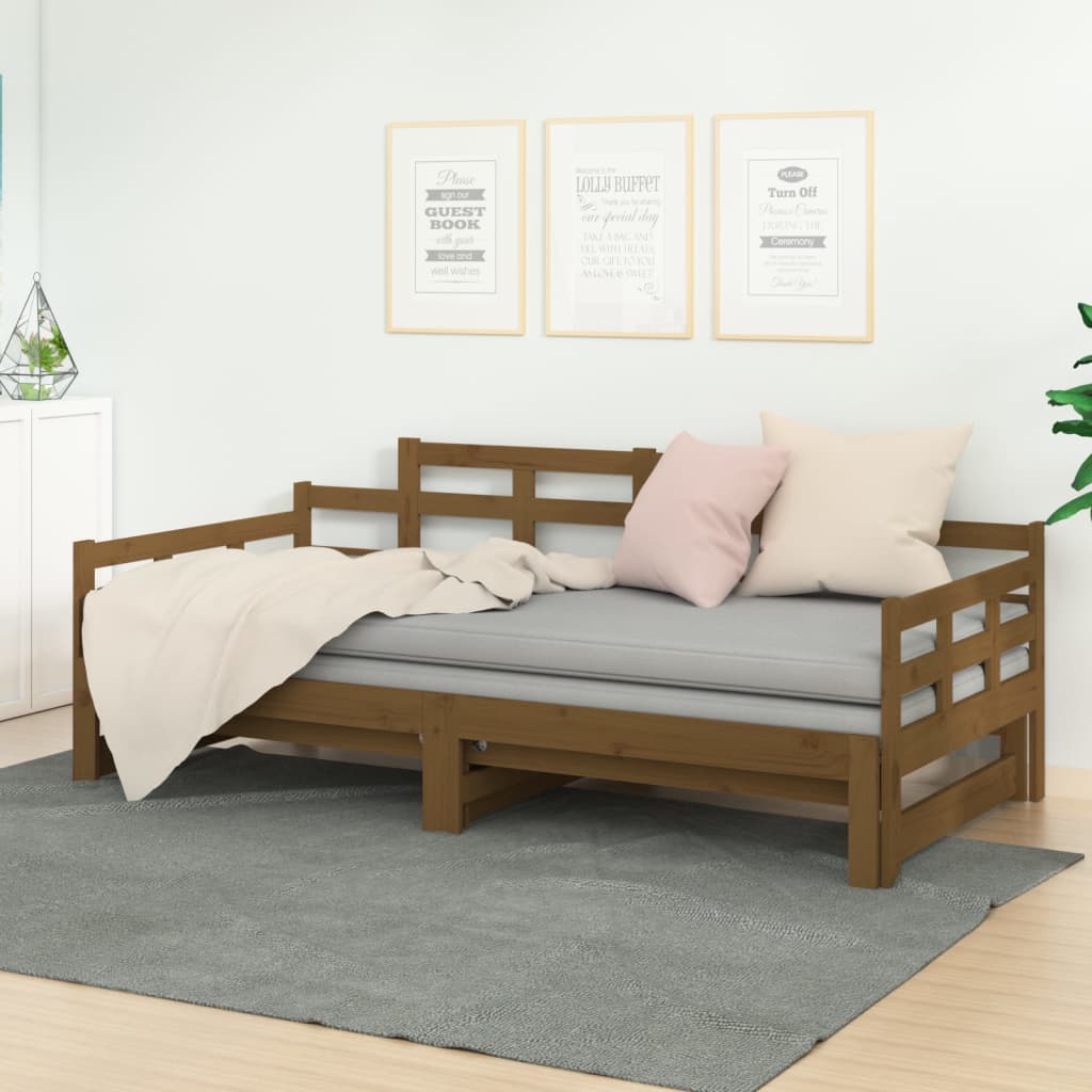Pull-out Day Bed Honey Brown Solid Wood Pine 2x(90x190) cm - Brittle & Co