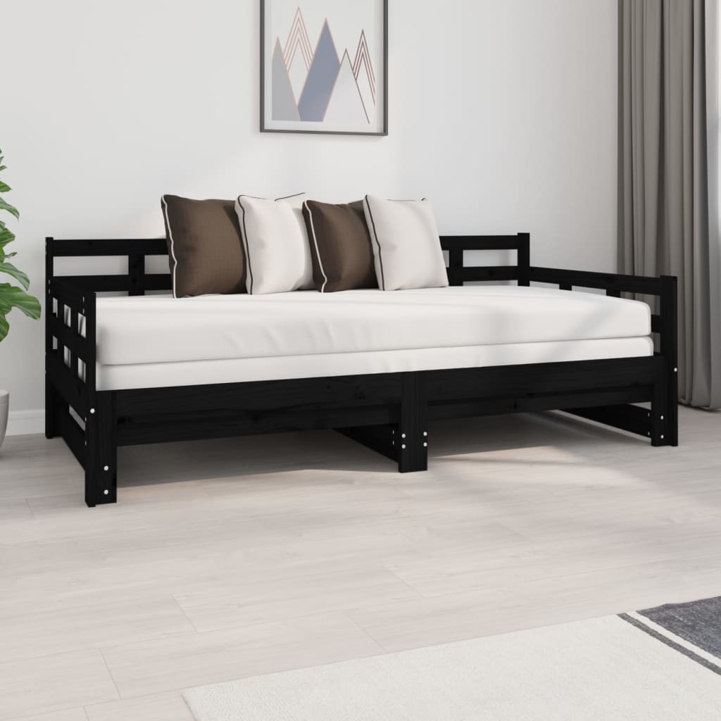 Pull-out Day Bed Black Solid Wood Pine 2x(90x190) cm - Discount Dealers