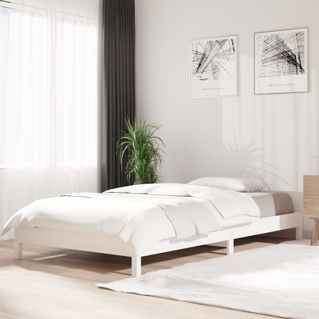 Stack Bed White 100x200 cm Solid Wood Pine - The Home Maker