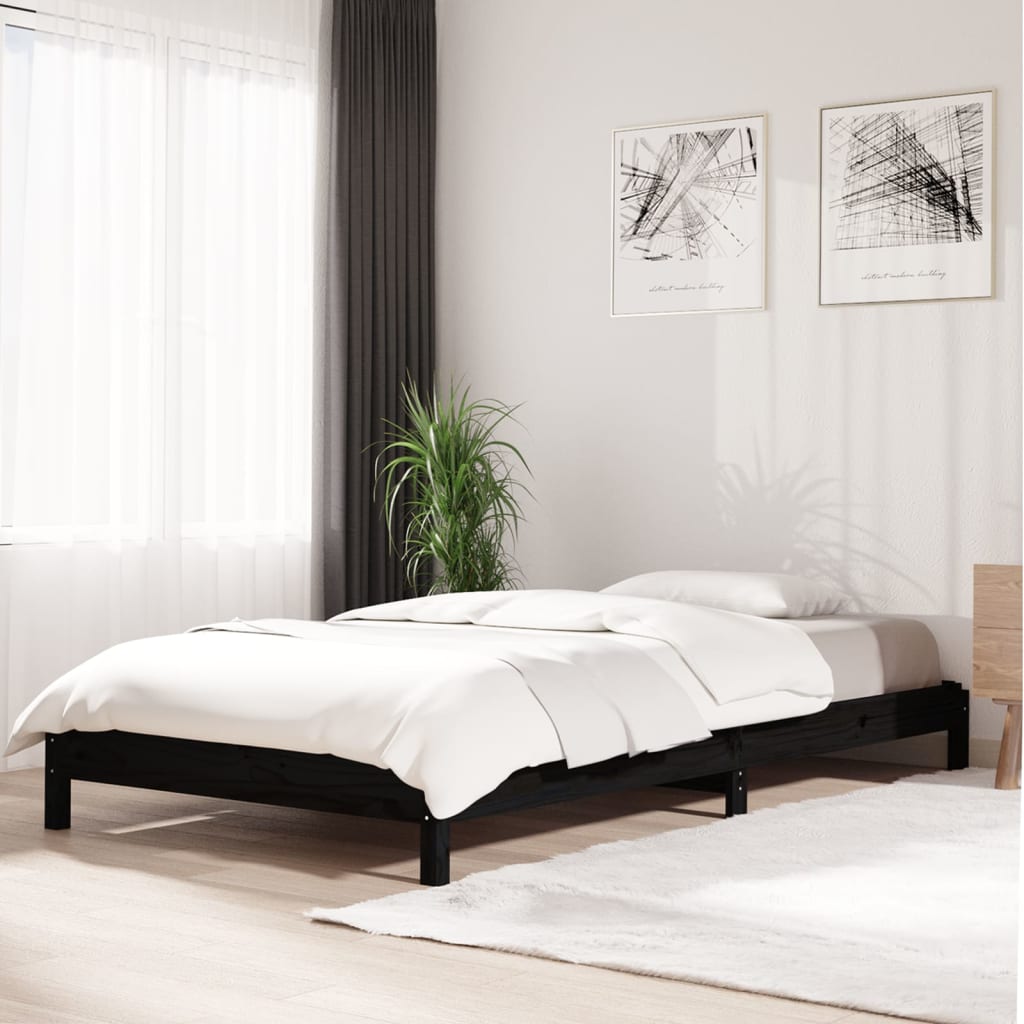 Stack Bed Black 75x190 cm Small Single Solid Wood Pine - The Home Maker