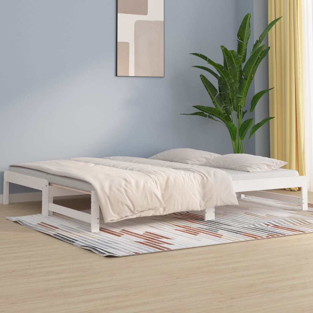 Pull-out Day Bed White 2x(80x200) cm Solid Wood Pine - Merlin Deals