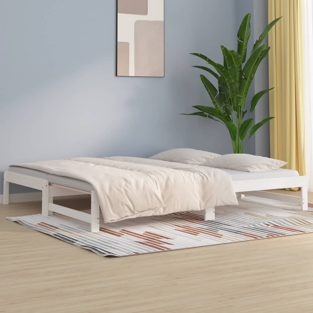 Pull-out Day Bed White 2x(90x190) cm Solid Wood Pine - Merlin Deals