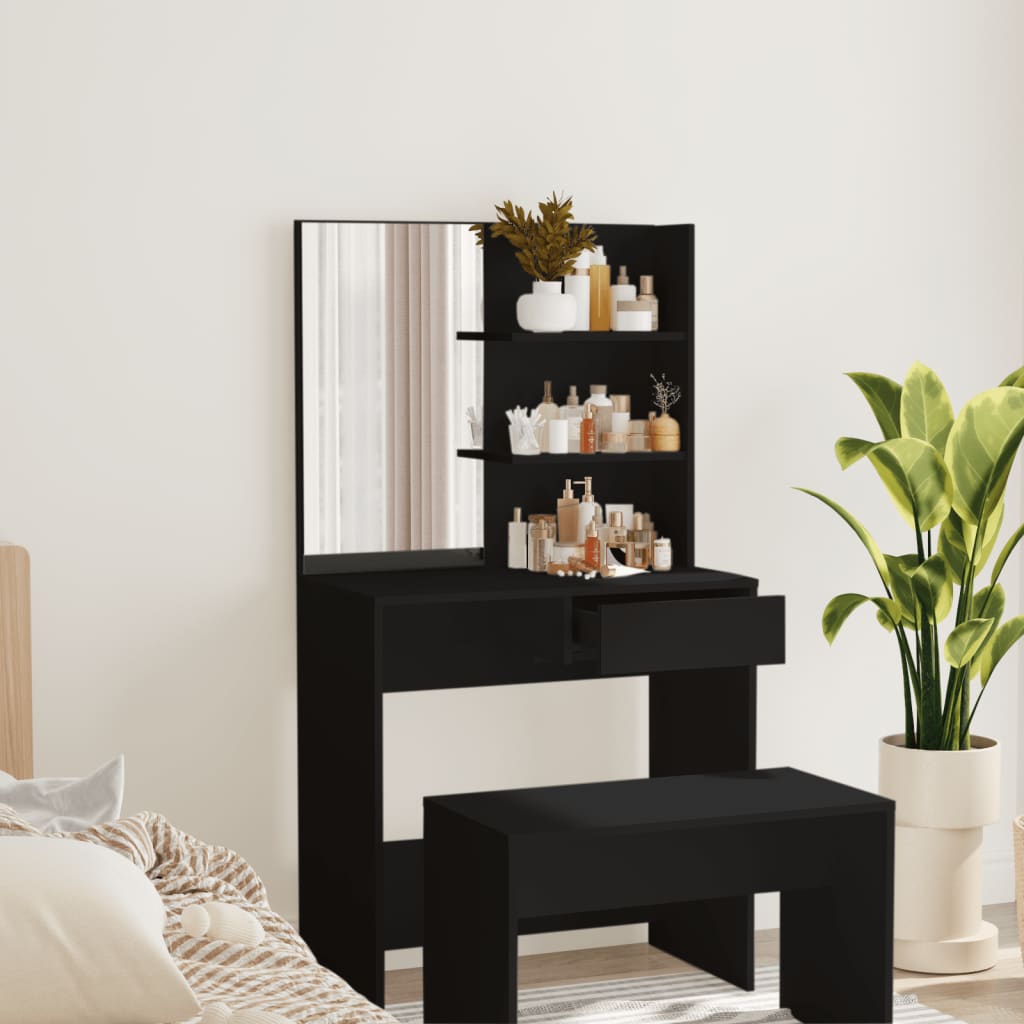 Dressing Table with Mirror Black 74.5x40x141 cm - Unbeatable Bargains
