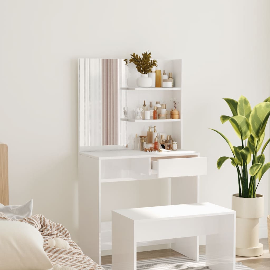Dressing Table - SHENY Dresser High Gloss White 74.5cm - All Things Good